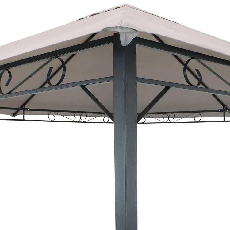 10' x 10' Steel Open Gazebo with Weather-Resistant Polyester Fabric Top and Black Metal Frame - Gray