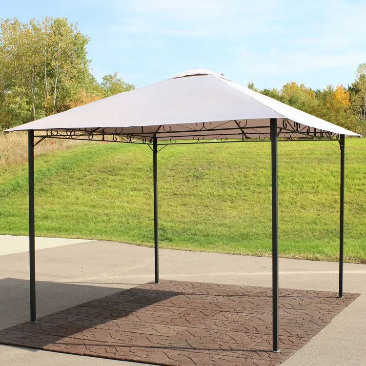 10' x 10' Steel Open Gazebo with Weather-Resistant Polyester Fabric Top and Black Metal Frame - Gray