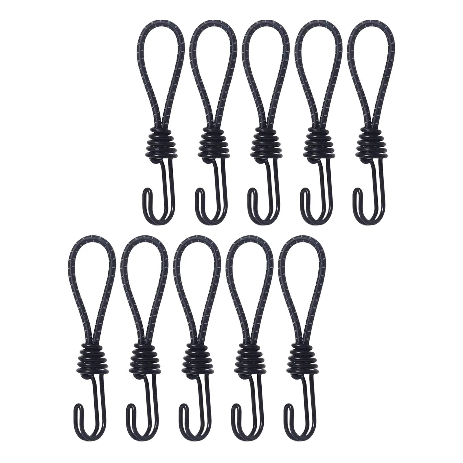 10Pcs Bungee Cord with Hook Portable for Camping Accessories Tarpaulin Tarps Black