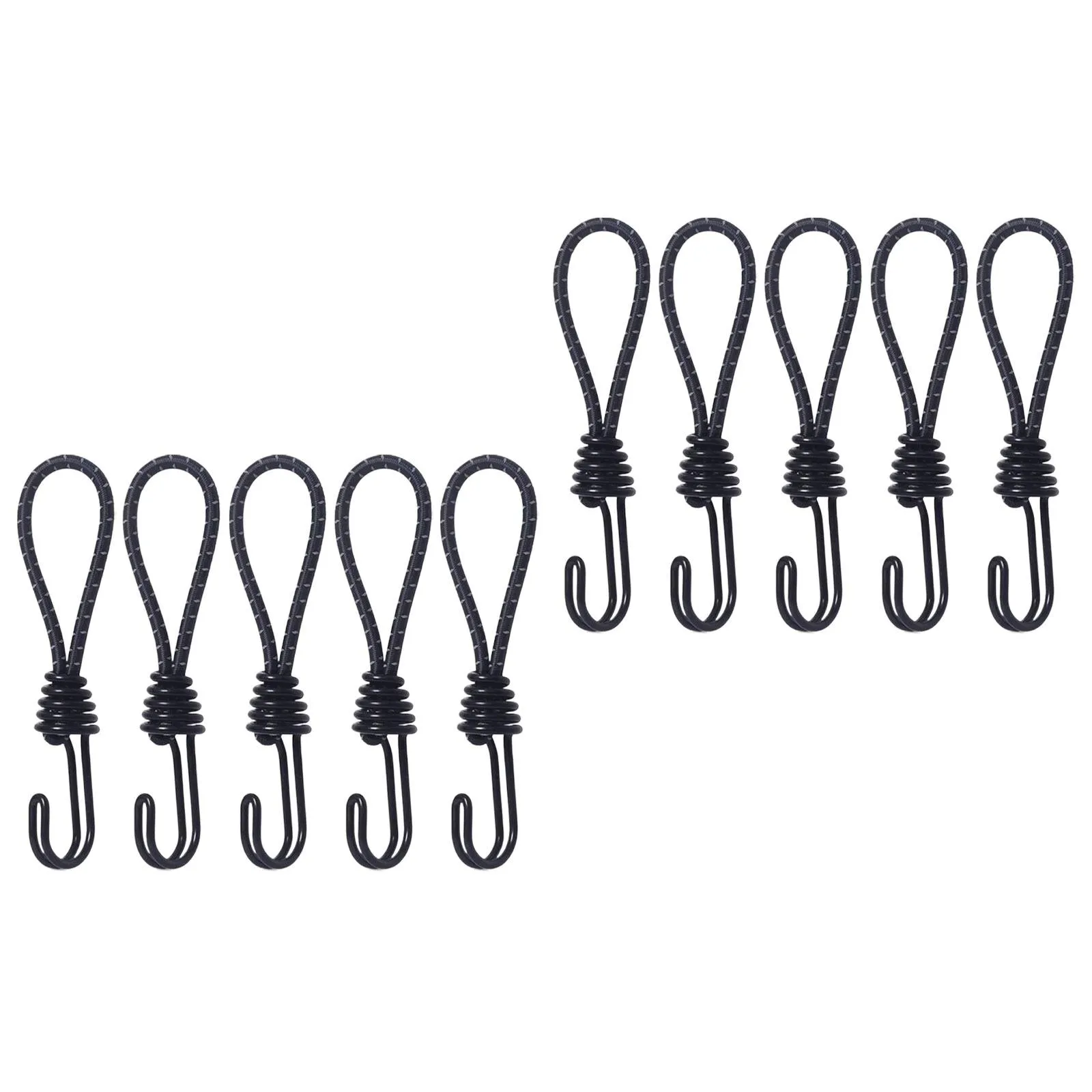 10Pcs Bungee Cord with Hook Portable for Camping Accessories Tarpaulin Tarps Black
