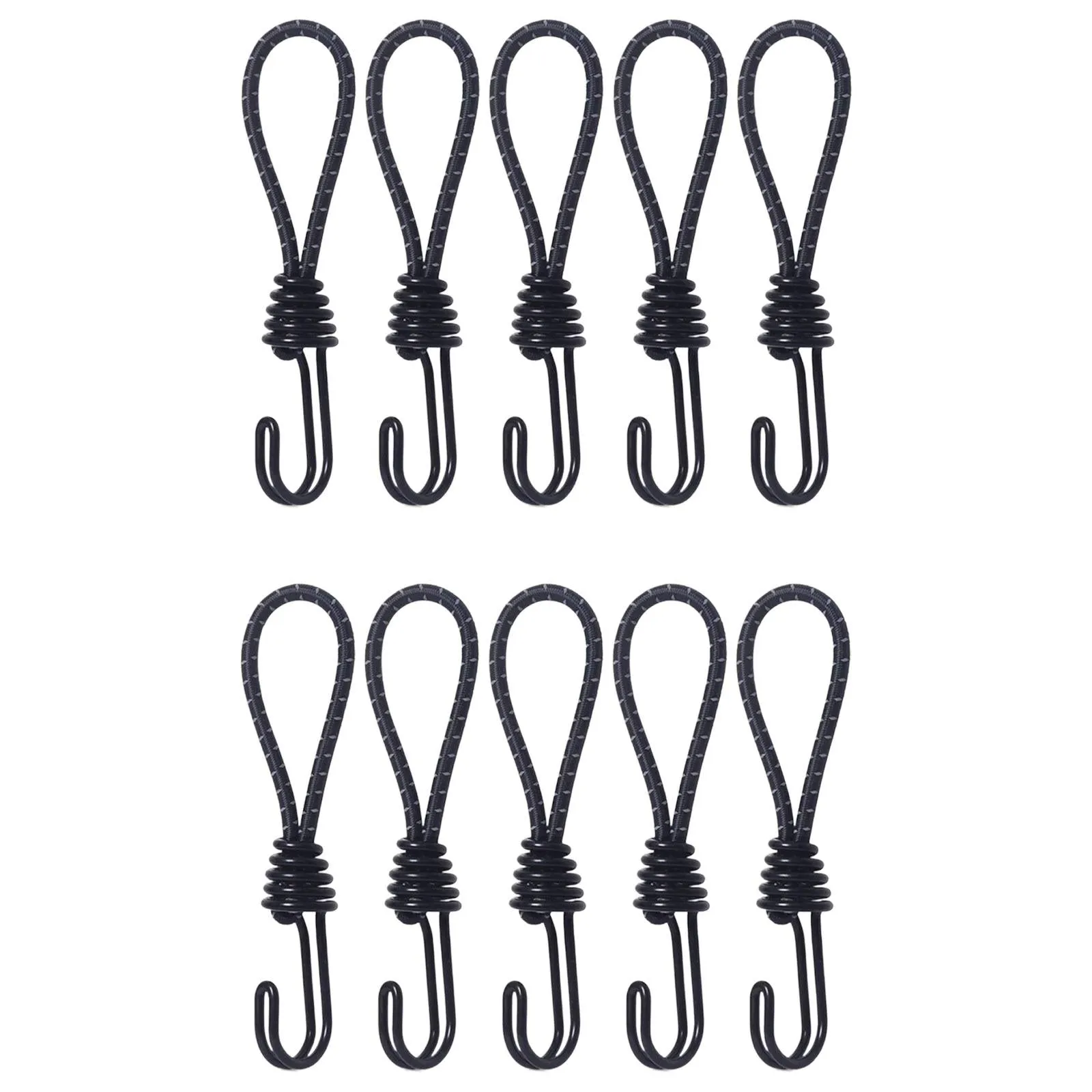 10Pcs Bungee Cord with Hook Portable for Camping Accessories Tarpaulin Tarps Black