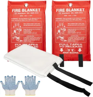 2 Pack Emergency Fire Blanket - 40"x40" Flame Suppression Fiberglass Fire Blankets with Gloves for Camping, Kitchen and Home