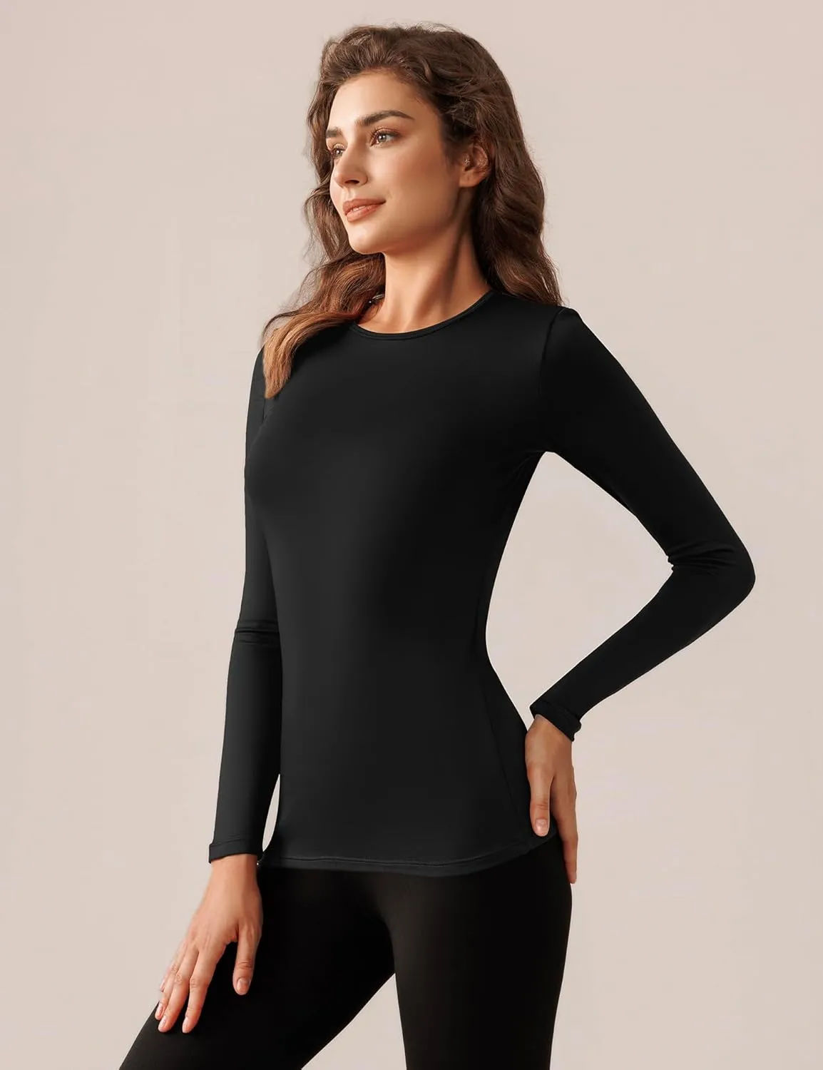 Bonneuitbebe Women's 2 Pack Long Sleeve Thermal Shirts Soft Crewneck Undershirt Tops Lightweight Base Layer Cold Weather