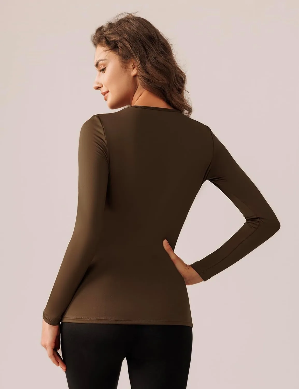 Bonneuitbebe Women's 2 Pack Long Sleeve Thermal Shirts Soft Crewneck Undershirt Tops Lightweight Base Layer Cold Weather