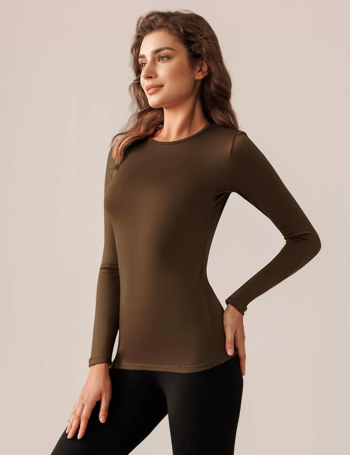 Bonneuitbebe Women's 2 Pack Long Sleeve Thermal Shirts Soft Crewneck Undershirt Tops Lightweight Base Layer Cold Weather