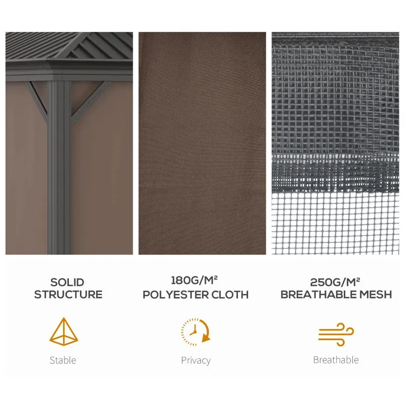 Brown 10 x 12ft Outdoor Hardtop Gazebo with Galvanized Steel Canopy & Netting Sidewalls for Lawn & Backyard- Model #84C-204V02BN