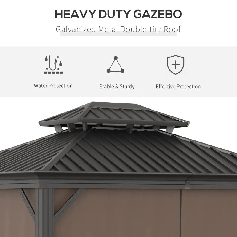 Brown 10 x 12ft Outdoor Hardtop Gazebo with Galvanized Steel Canopy & Netting Sidewalls for Lawn & Backyard- Model #84C-204V02BN