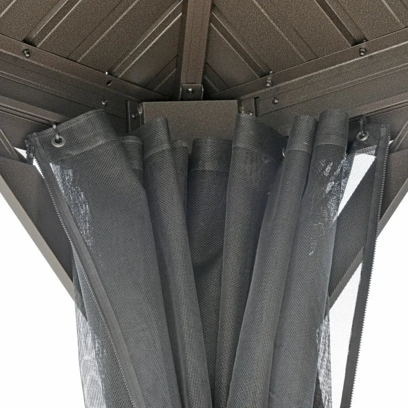 Brown 10 x 12ft Outdoor Hardtop Gazebo with Galvanized Steel Canopy & Netting Sidewalls for Lawn & Backyard- Model #84C-204V02BN