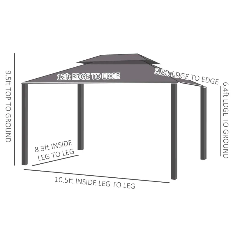 Brown 10 x 12ft Outdoor Hardtop Gazebo with Galvanized Steel Canopy & Netting Sidewalls for Lawn & Backyard- Model #84C-204V02BN