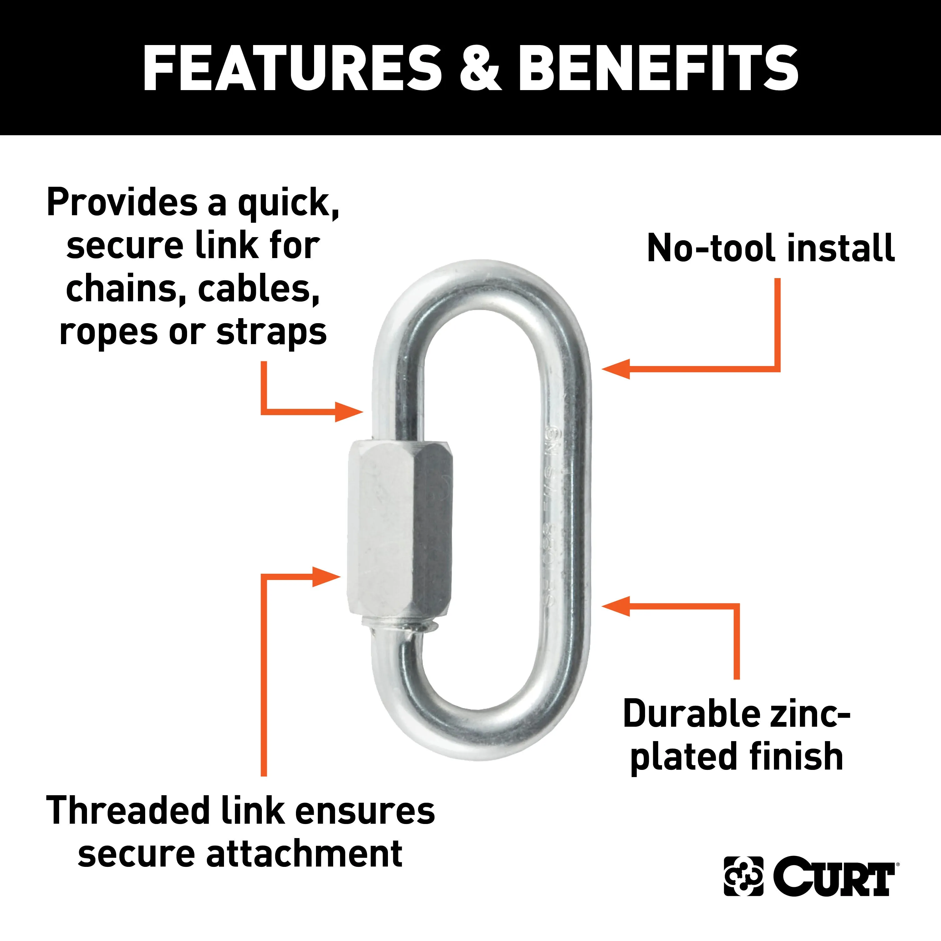 CURT 82611 1/4in. Quick Link (4;400 lbs. Breaking Strength; Packaged)