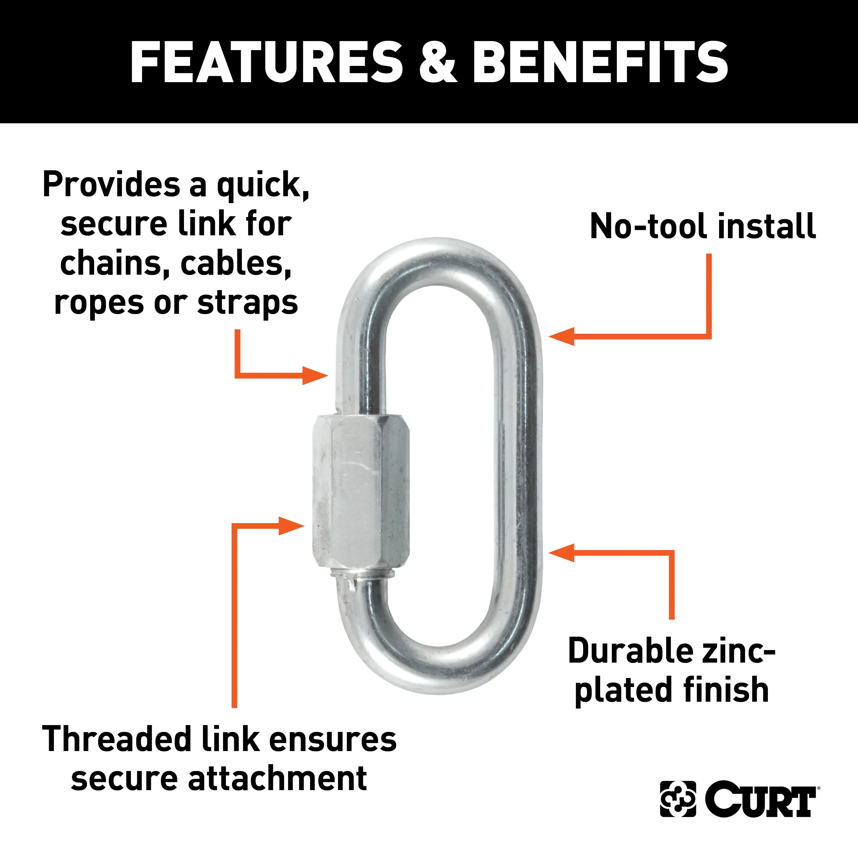 CURT 82901 5/16in. Quick Link (8;800 lbs. Breaking Strength; Packaged)