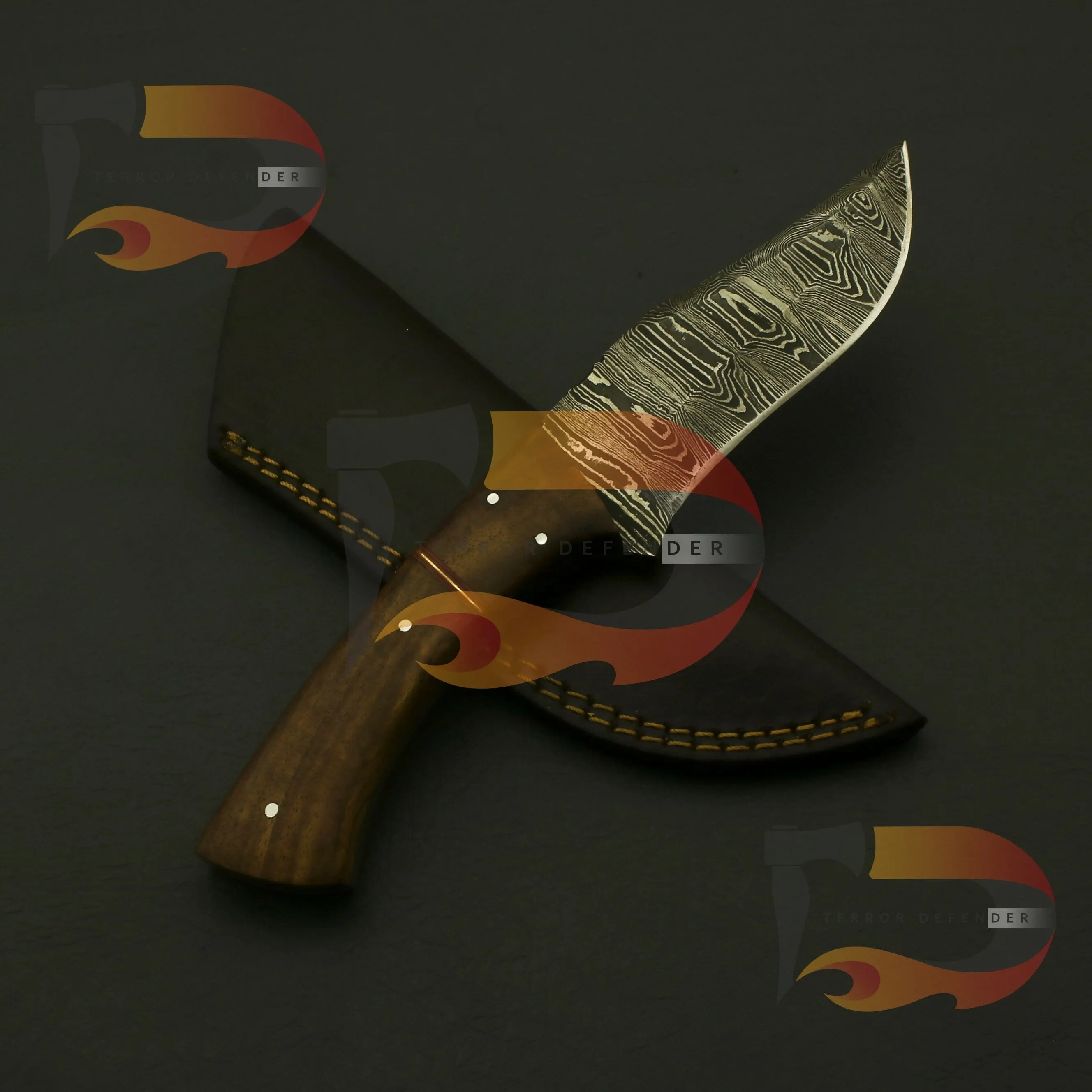 Custom Handmade Damascus Steel Knife 9"inches Hunting Knife, Fixed Blade Full Tang Knife, Gift for Men Rosewood Handle With Leather Sheath