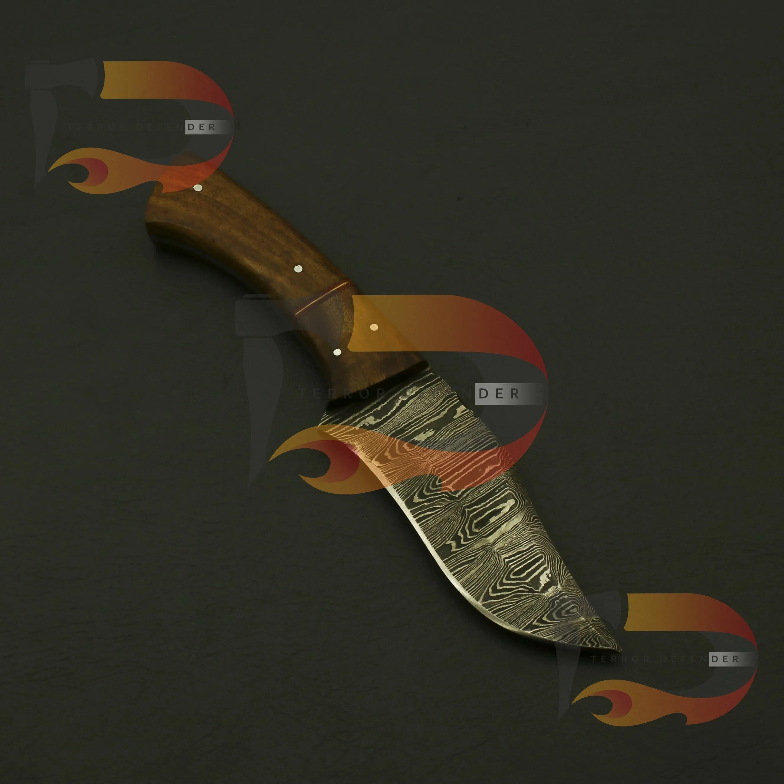 Custom Handmade Damascus Steel Knife 9"inches Hunting Knife, Fixed Blade Full Tang Knife, Gift for Men Rosewood Handle With Leather Sheath
