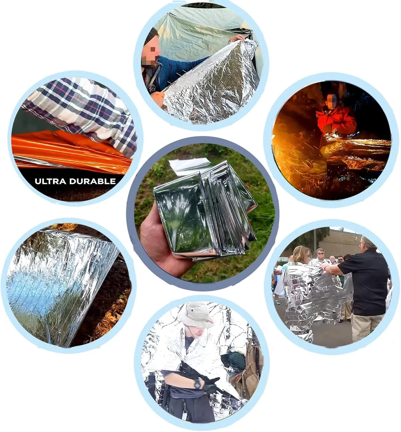 Emergency Mylar Thermal Survival Blanket - Silver Gold Foil Space Kit for Outdoors, Camping, Hiking or First Aid (Silver, 12pcs)