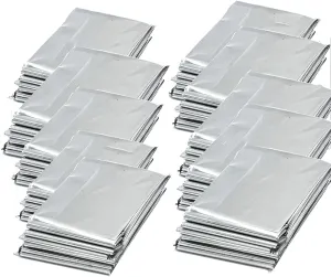 Emergency Mylar Thermal Survival Blanket - Silver Gold Foil Space Kit for Outdoors, Camping, Hiking or First Aid (Silver, 12pcs)