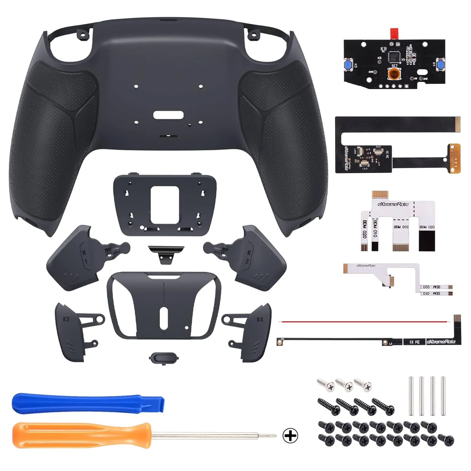 eXtremeRate Dark Gray Rubberized Grip Programable RISE4 Remap Kit for PS5 Controller BDM-010 & BDM-020, Upgrade Board & Redesigned Classic Gray Back Shell & 4 Back Buttons for PS5 Controller