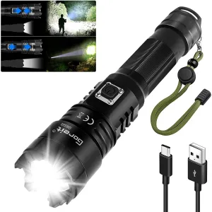 Flashlights High Lumens Rechargeable, Goreit 10000 Lumens XHP70.2 LED Flashlight Super Bright Flash Lights, High Powered Handheld Flashlights, IP67 Waterproof Torch for Emergencies Camping Hiking Gift