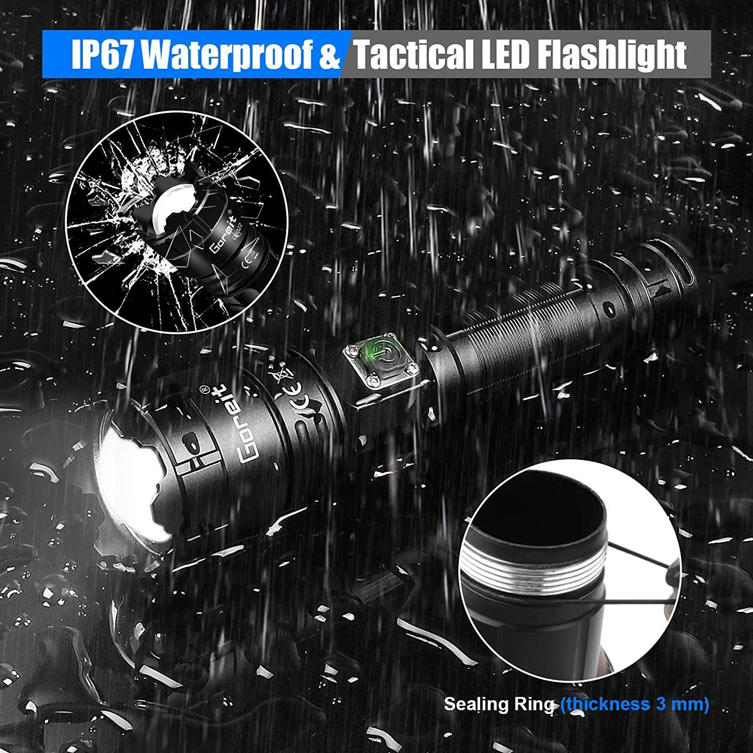 Flashlights High Lumens Rechargeable, Goreit 10000 Lumens XHP70.2 LED Flashlight Super Bright Flash Lights, High Powered Handheld Flashlights, IP67 Waterproof Torch for Emergencies Camping Hiking Gift