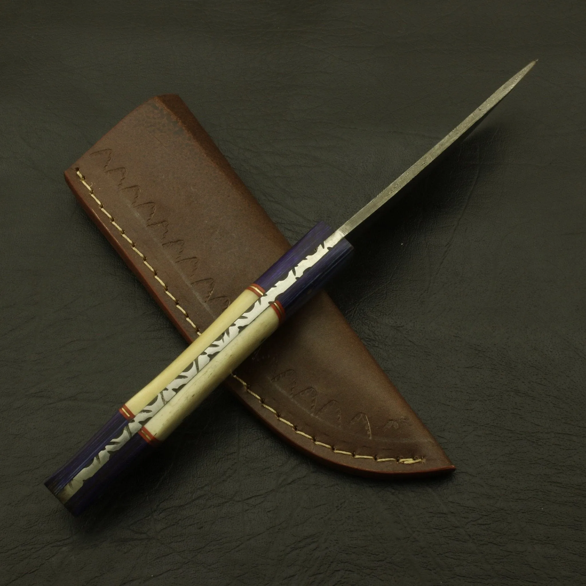 Handmade Damascus Steel 10''inch Handle Camel Bone/Rosa wood Hunting Skinning Knife/sheath