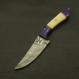 Handmade Damascus Steel 10''inch Handle Camel Bone/Rosa wood Hunting Skinning Knife/sheath