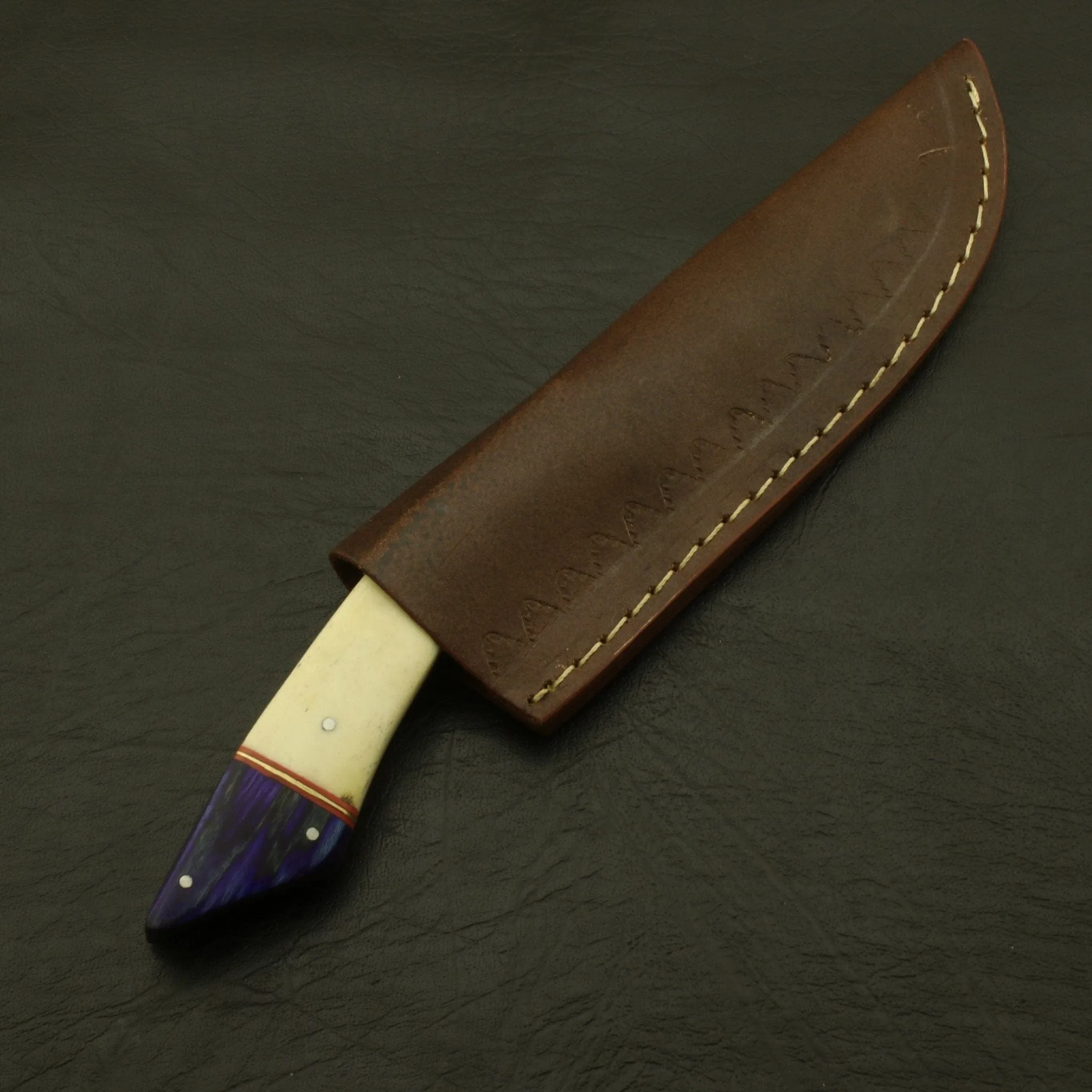 Handmade Damascus Steel 10''inch Handle Camel Bone/Rosa wood Hunting Skinning Knife/sheath