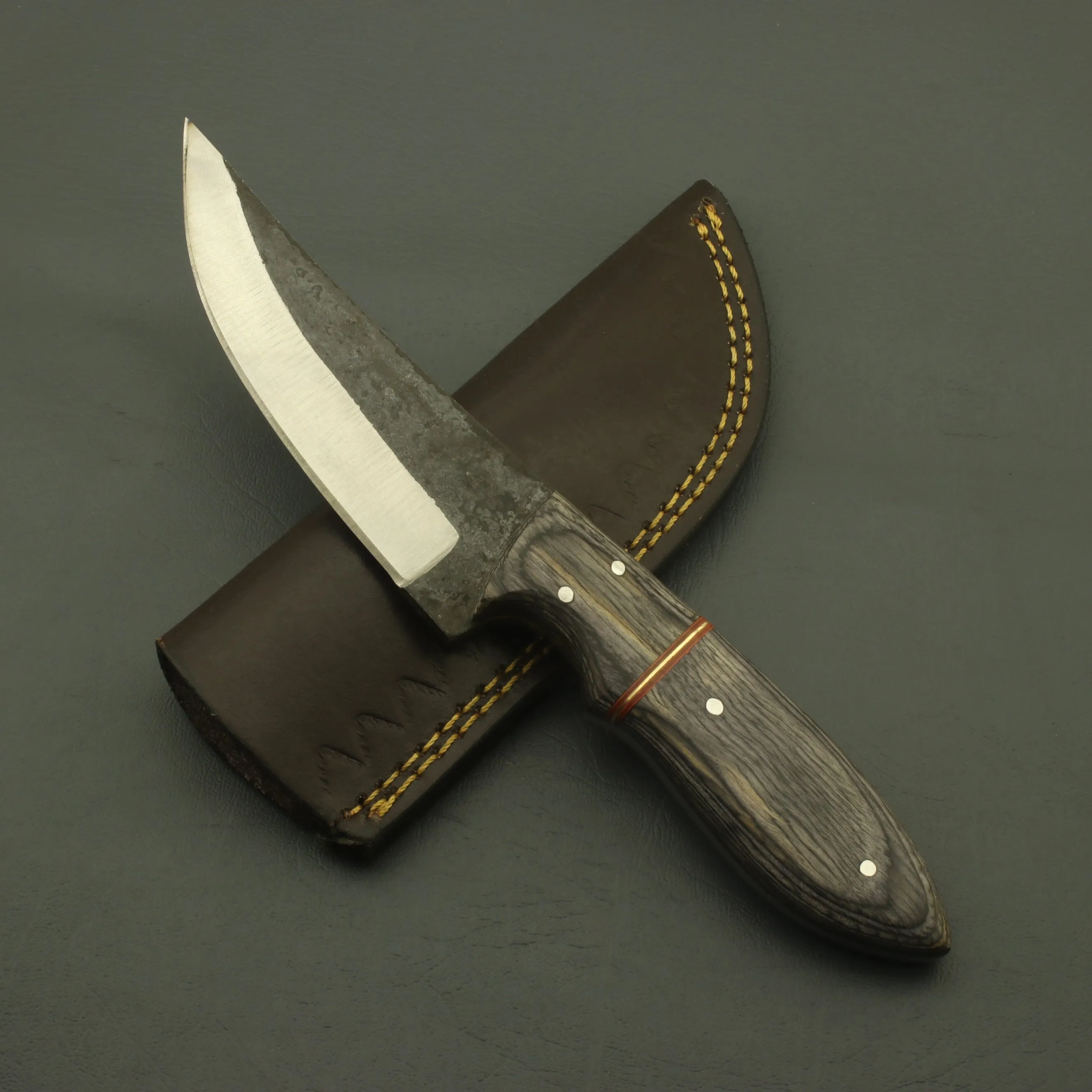 Handmade Superb Classical Carbon Steel Hunting Fixed Blade Pure Leather Sheath