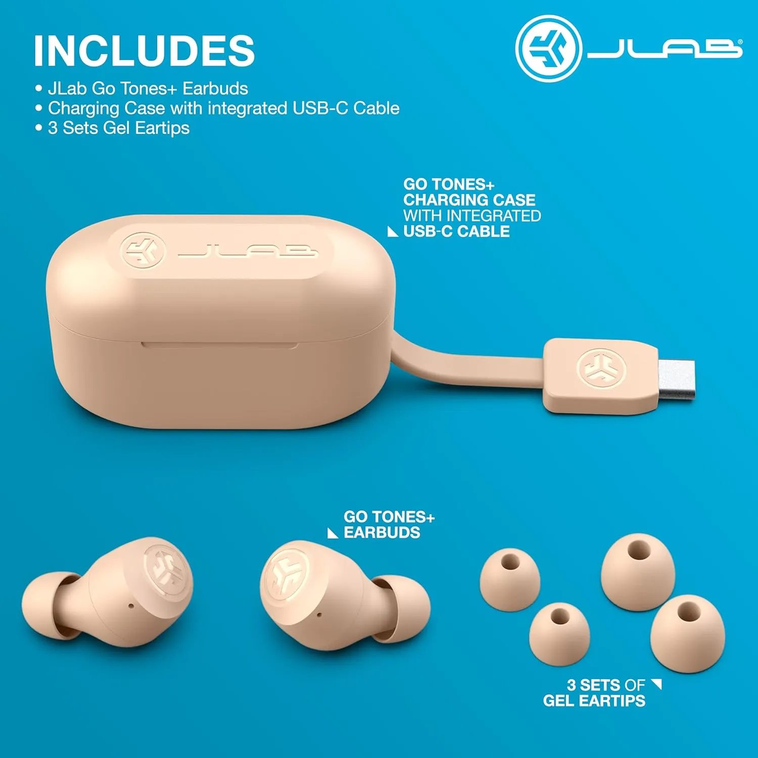 JLab Go Air Tones  True Wireless Earbuds Designed with Auto On and Connect, Touch Controls, 32  Hours Bluetooth Playtime, EQ3 Sound, and Dual Connect, Natural Earthtone Color (474 C)