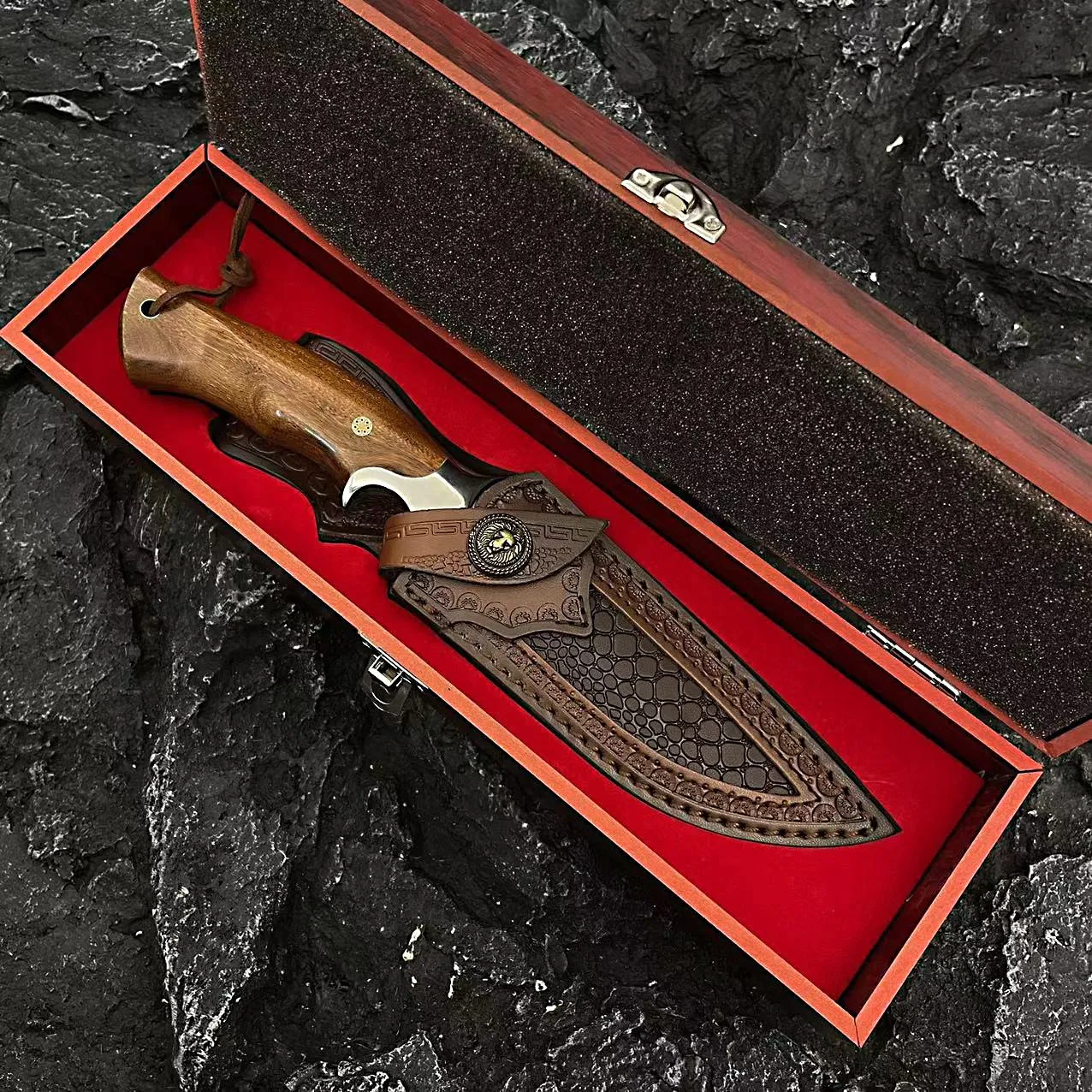 Knives Adventurer - Bushcraft Knife - Fixed-Blade M390 Steel Knife - Outdoor Full-Tang Knife - 9.5" Camping Knives Bayonet With Leather Sheath