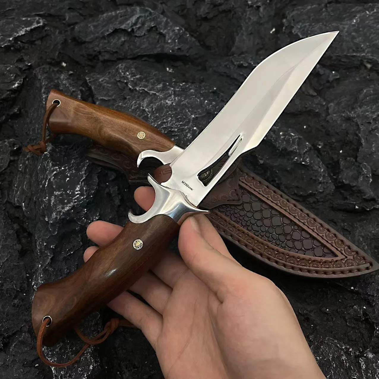 Knives Adventurer - Bushcraft Knife - Fixed-Blade M390 Steel Knife - Outdoor Full-Tang Knife - 9.5" Camping Knives Bayonet With Leather Sheath