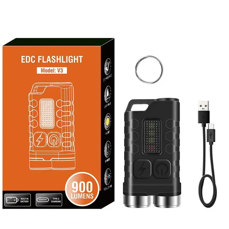 Mini Portable Key Light LED Flashlight TYPE C Rechargeable Camping Hiking Lantern High Power Luminous Flash Light Pocket Torch