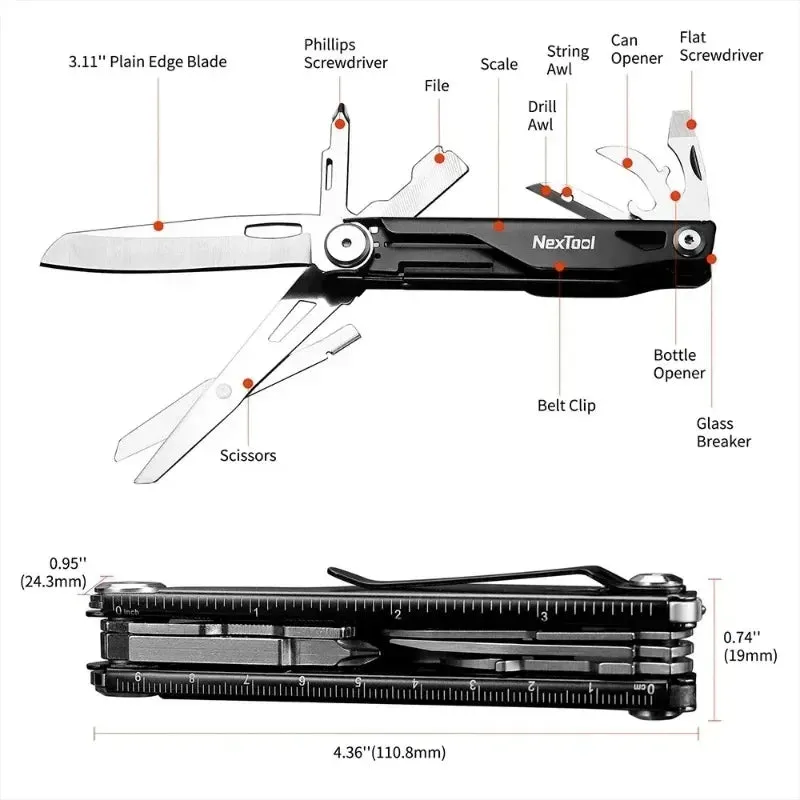 NexTool 12-in-1 Multi-tool Folding Knife Outdoor Pocket Knife Survival Kit Scissors Hand Tools Screwdriver EDC Equipment
