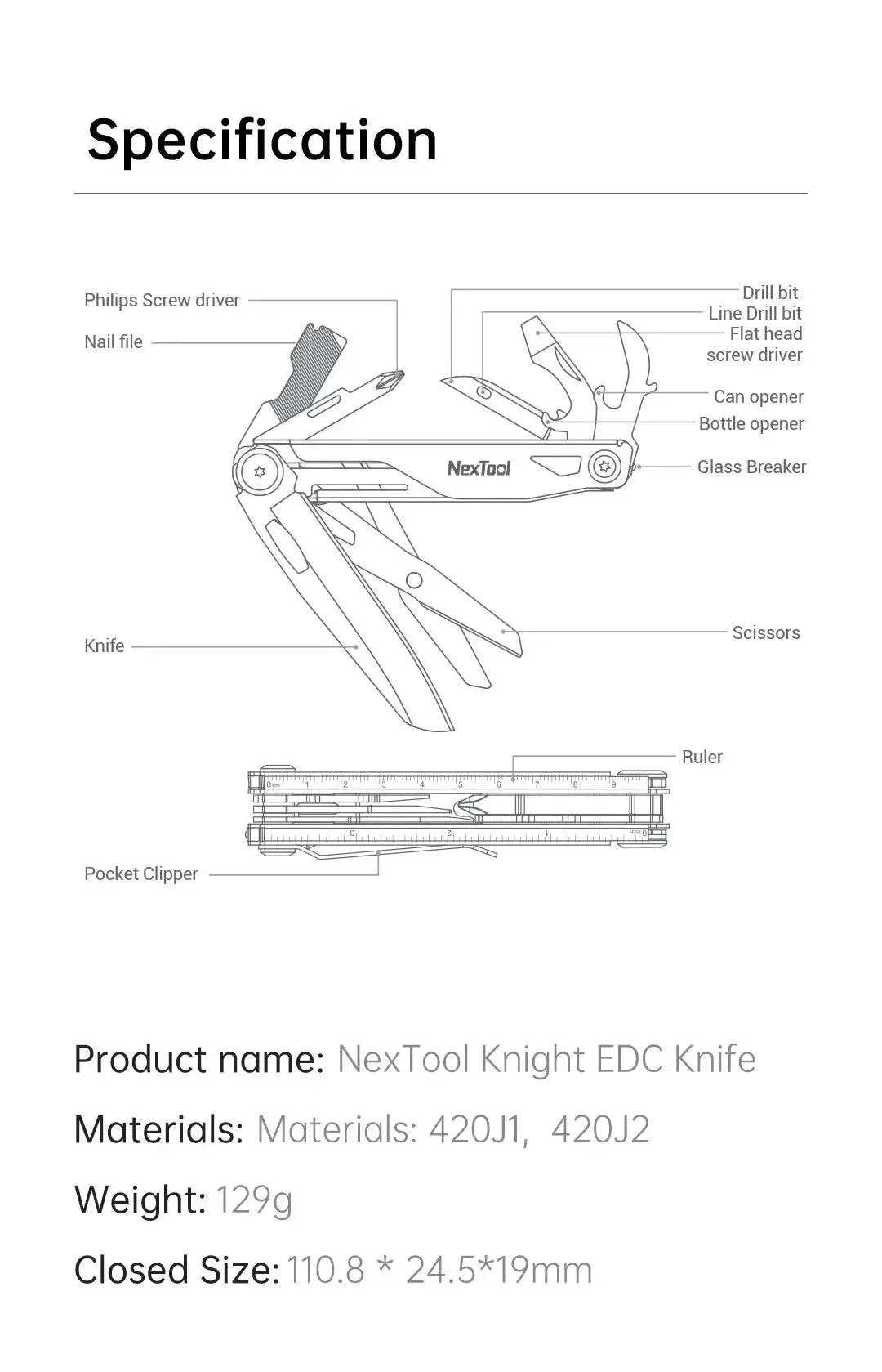 NexTool 12-in-1 Multi-tool Folding Knife Outdoor Pocket Knife Survival Kit Scissors Hand Tools Screwdriver EDC Equipment