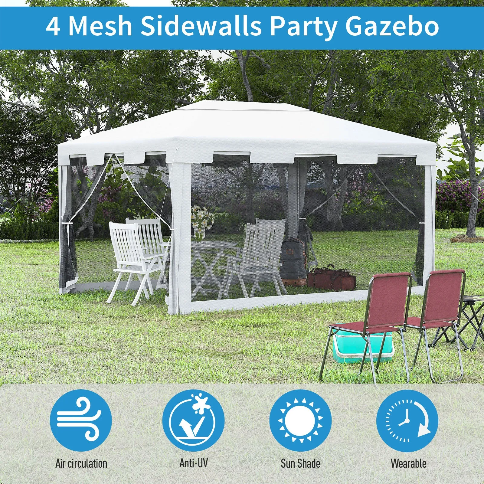 Outsunny 4 x 3m Party Tent Waterproof Garden Gazebo Canopy Wedding Cover Shade