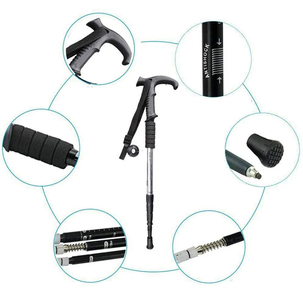 (Set of 2) Aluminum Anti-Shock Hiking Pole Nordic Walking Hiking Poles Pole Adjustable - Black