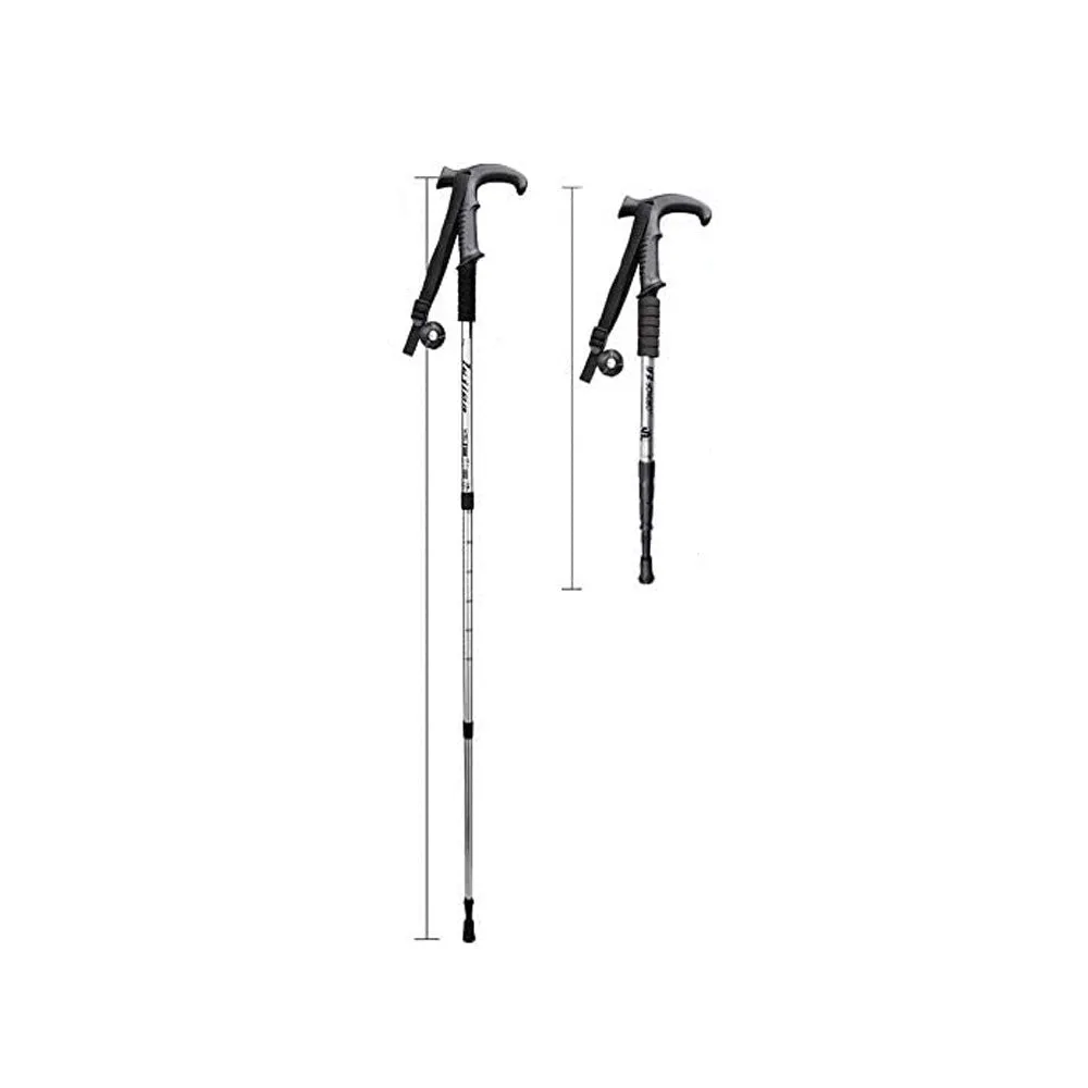 (Set of 2) Aluminum Anti-Shock Hiking Pole Nordic Walking Hiking Poles Pole Adjustable - Black