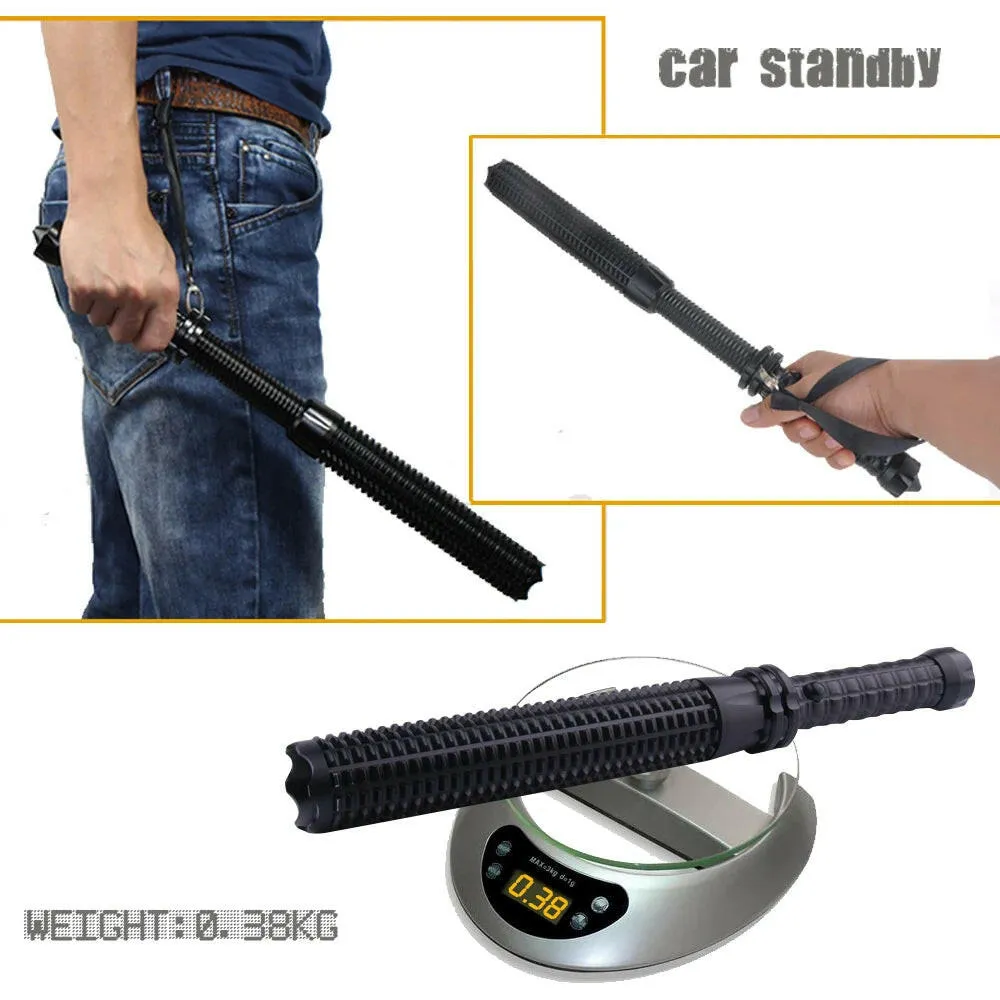telescopic baton self defense flashlight led 18650 battery rechargeable car torch lamp waterproof zoom no electric shock light