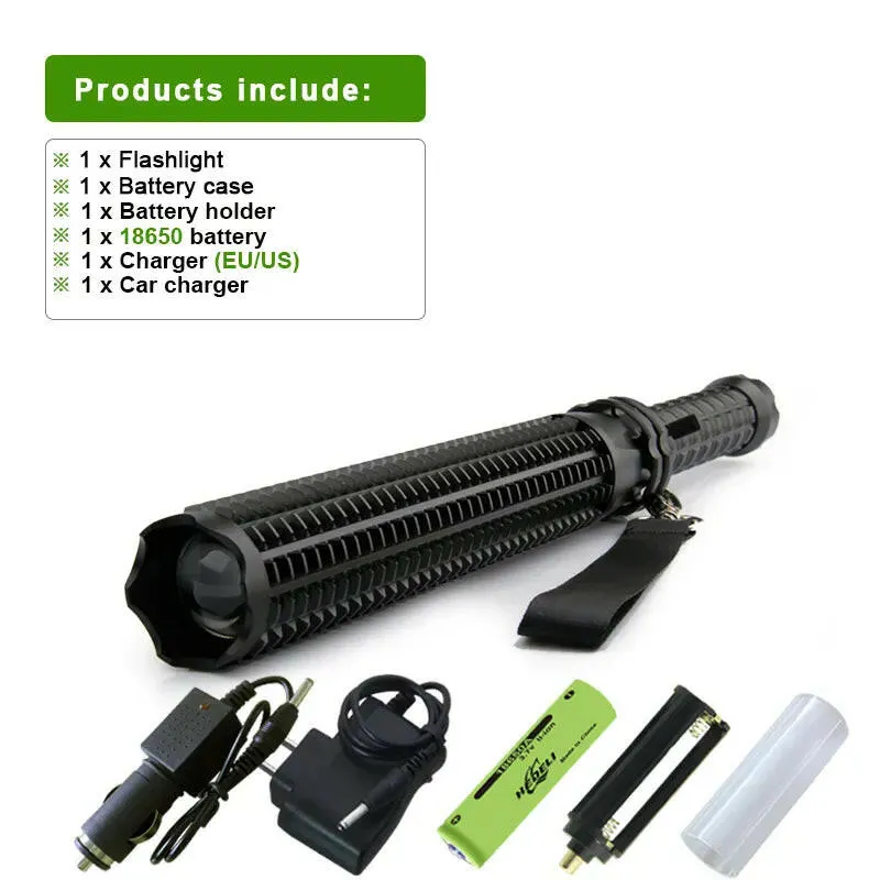 telescopic baton self defense flashlight led 18650 battery rechargeable car torch lamp waterproof zoom no electric shock light
