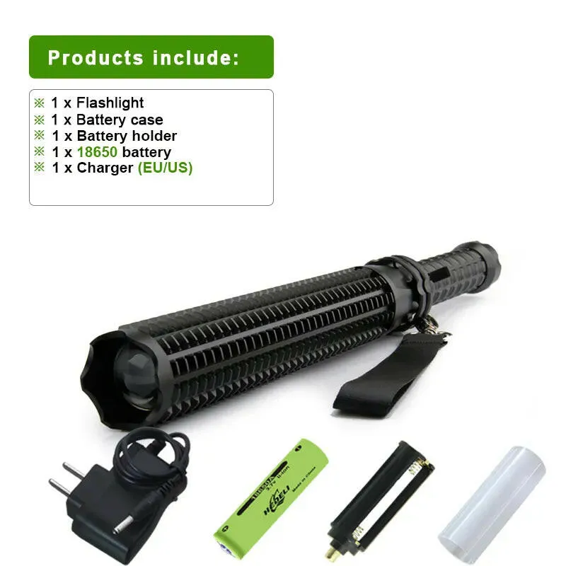 telescopic baton self defense flashlight led 18650 battery rechargeable car torch lamp waterproof zoom no electric shock light