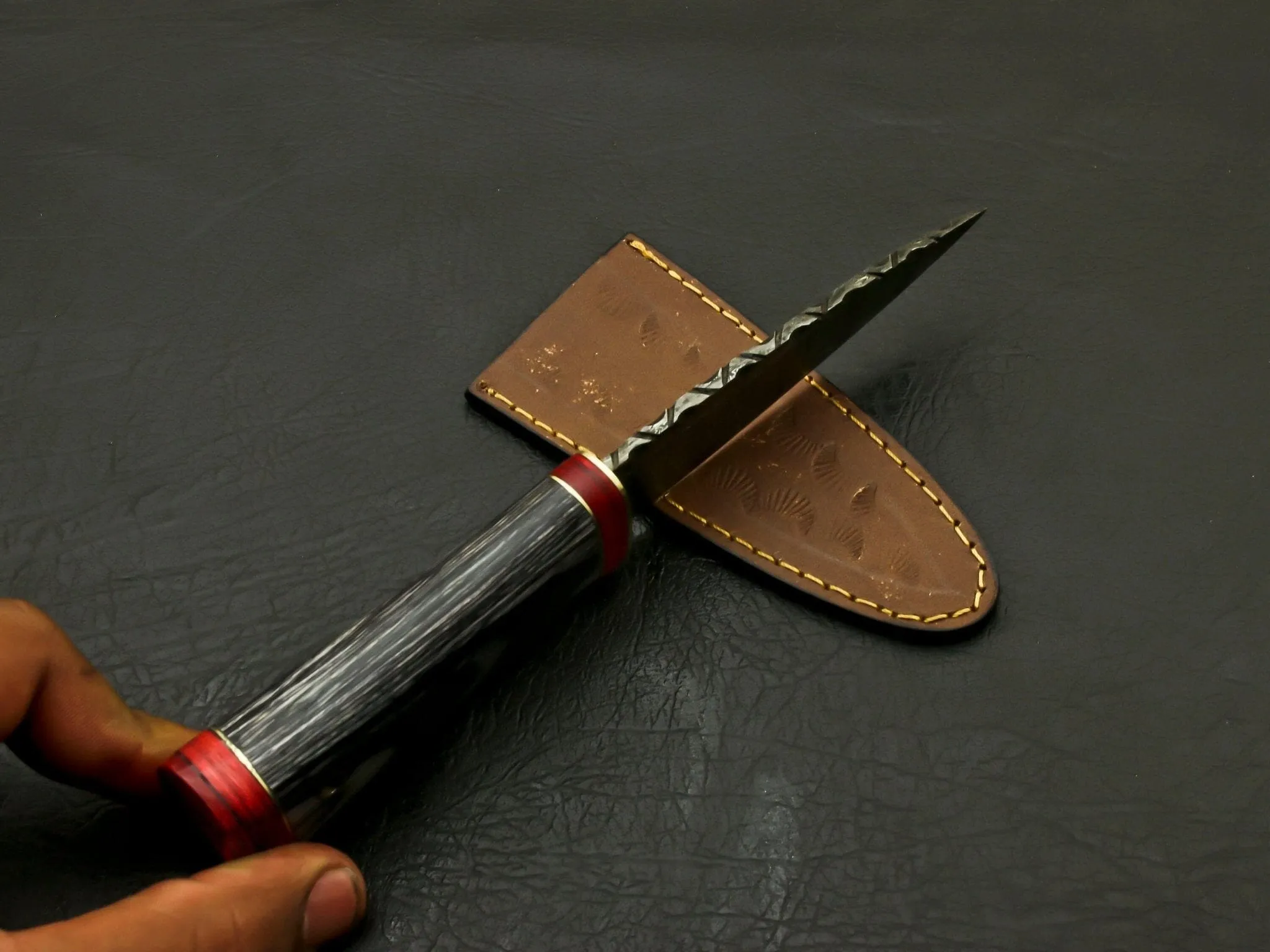 Top Beautiful Handmade Damascus Serrated edge Scottish Dirk Knife Leather Sheath