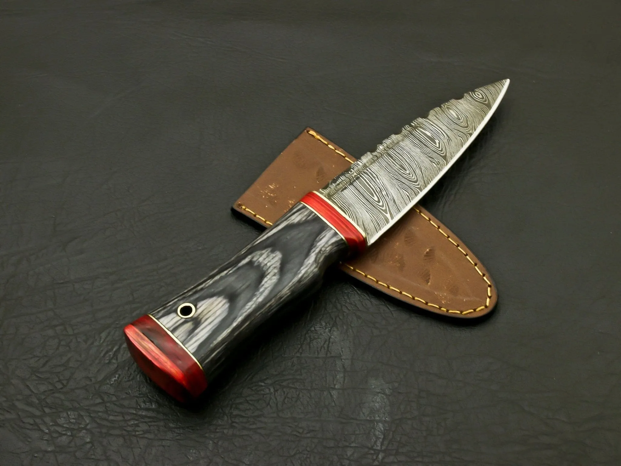 Top Beautiful Handmade Damascus Serrated edge Scottish Dirk Knife Leather Sheath