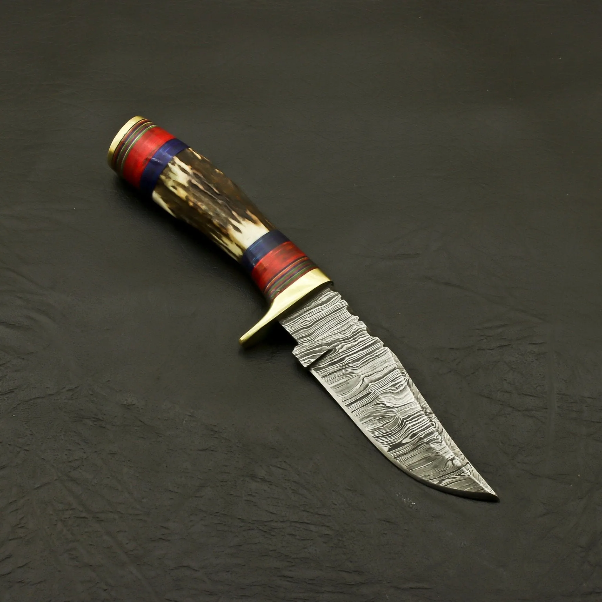 Top Handmade Damascus Steel Blade Custom Pakkawood Hunting/Skinning Knife With Sheath